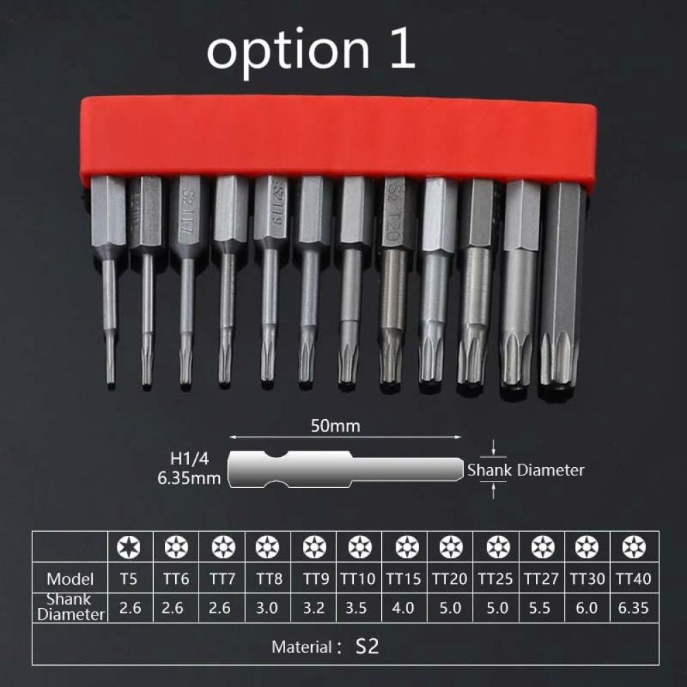 12 PCS / Set Screwdriver Bit With Magnetic S2 Alloy Steel Electric Screwdriver, Specification:1