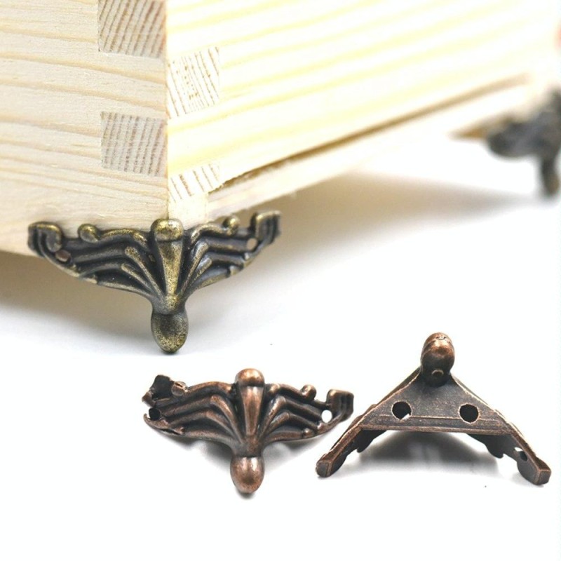 10 PCS Antique Bronze Jewelry Gift Box Wood Case Decorative Feet Leg Corner Protector