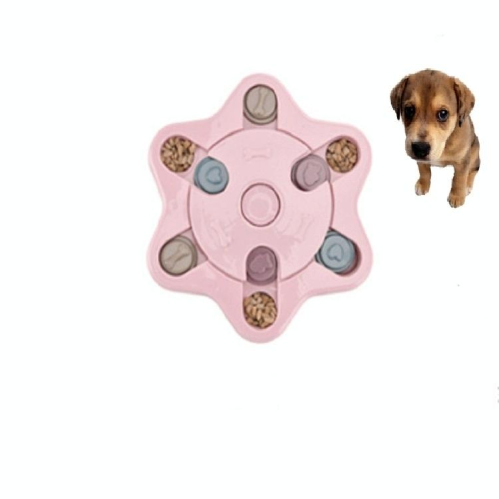 Pet Toy Dog Food Turntable Eating Puzzle Anti-Smashing Dog Bowl Supplies, Style:Hexagon Style(Pink)