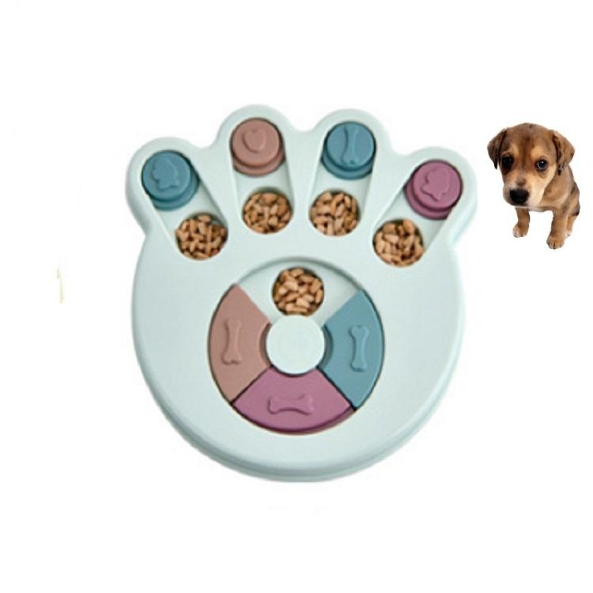 Pet Toy Dog Food Turntable Eating Puzzle Anti-Smashing Dog Bowl Supplies, Style:Footprint Style(Blue)
