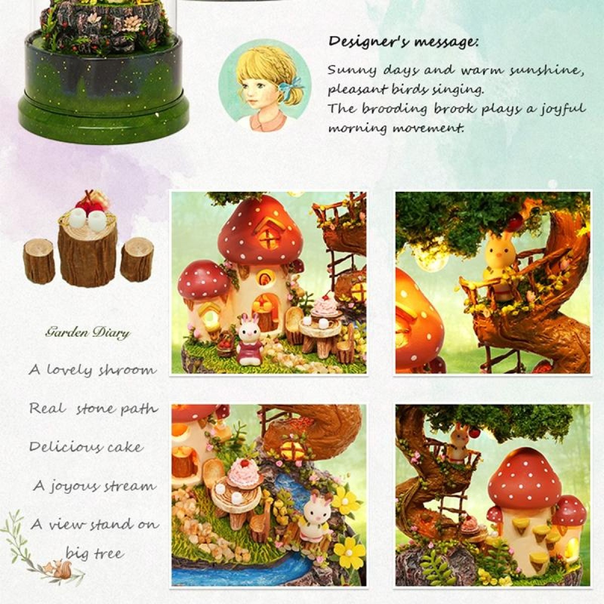 Rotatable Music Box Miniature Wooden House Kits DIY Toy Accessories Crafts(C)
