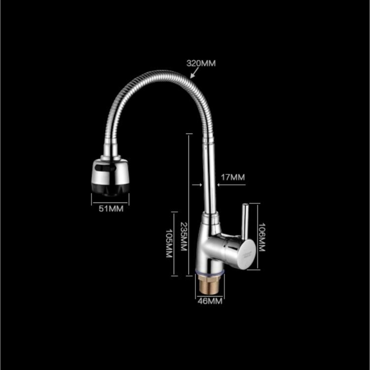 Kitchen Faucet Anti-splash Head Wash Basin Sink Universal Rotatable Faucet Full Copper Joint, Style:304 Hot & Cold+60cm Tube