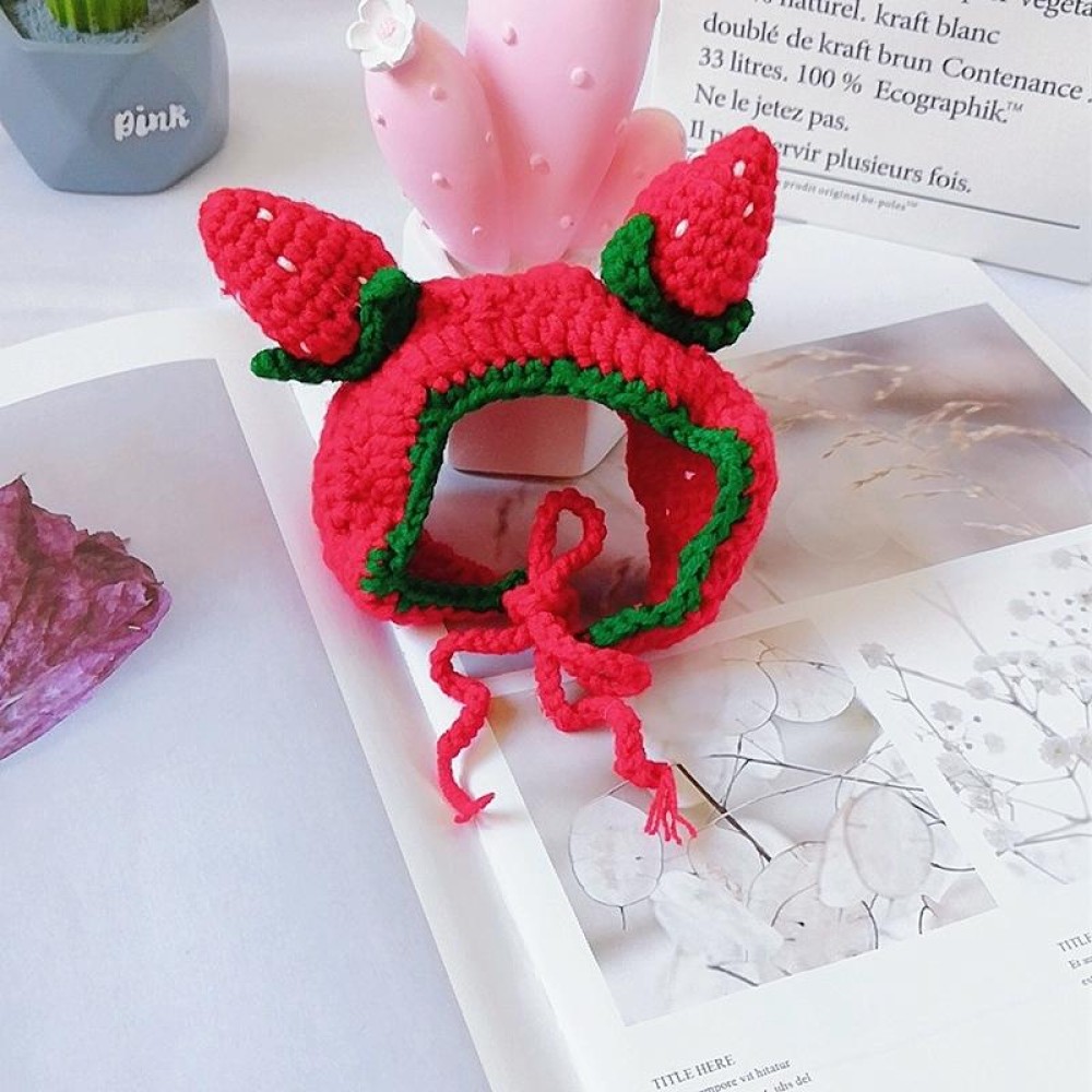 Cute Strawberry Headgear Handmade Knitted Hat Pet Accessories, Size: M