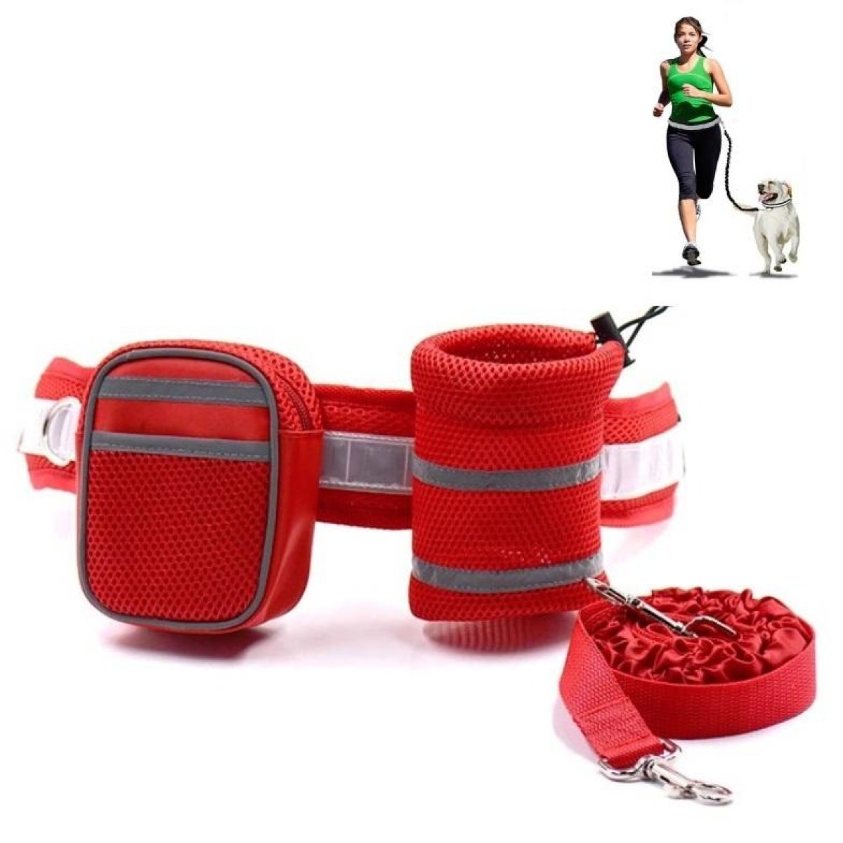 Dog Running Reflective Adjustable Belt Traction Rope with Small Bag, Specification:4-Piece Set(Red)