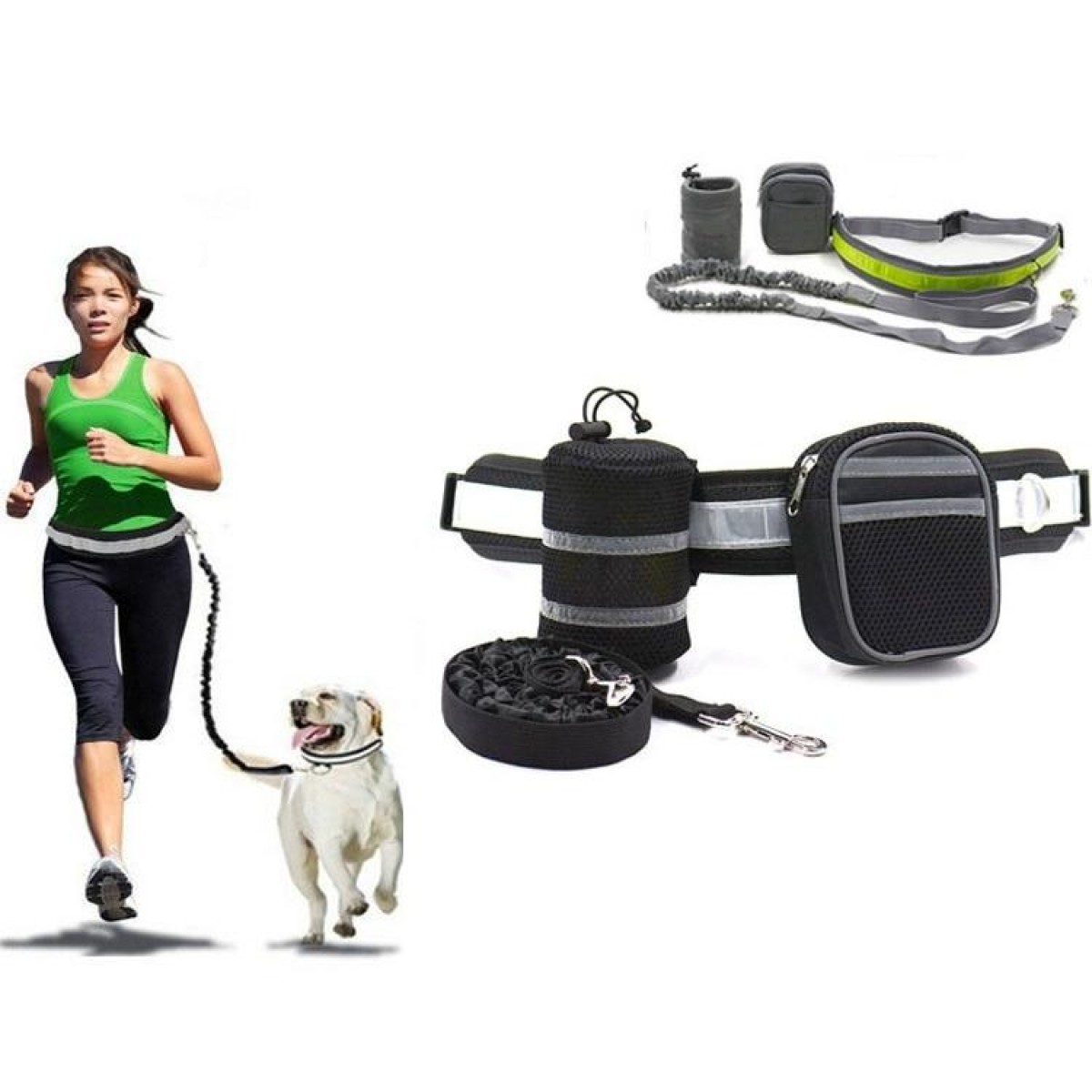 Dog Running Reflective Adjustable Belt Traction Rope with Small Bag, Specification:4-Piece Set(Red)