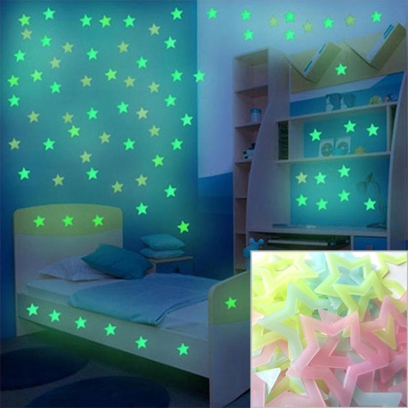 100PC Kids Bedroom Glow Wall Stickers Stars(multicolor)
