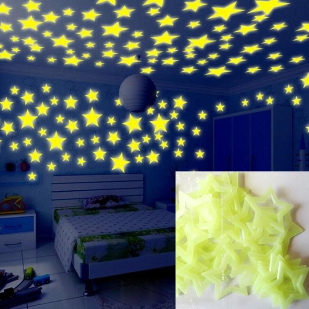 100PC Kids Bedroom Glow Wall Stickers Stars(YELLOW)