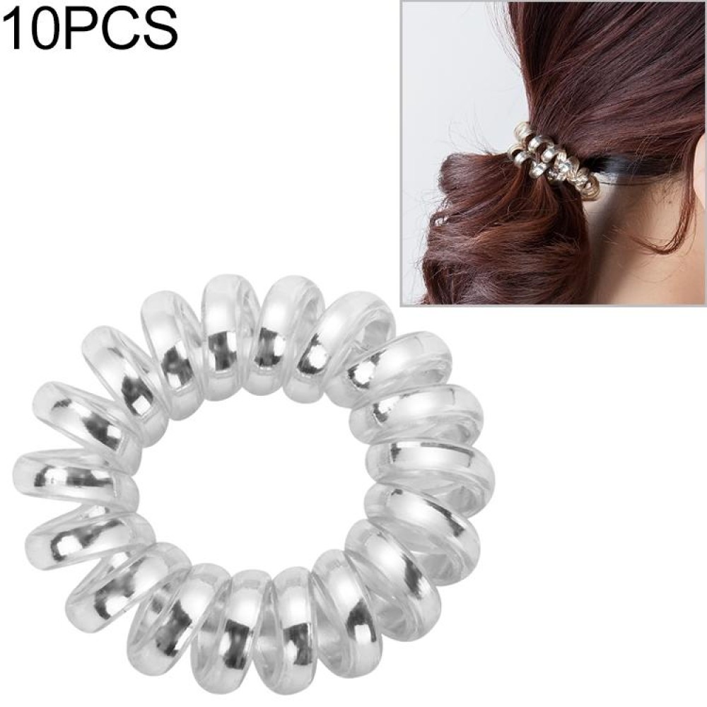10 PCS Multicolor Elastic Hair Bands Spiral Shape Ponytail Hair Ties Rubber Band Hair Rope Telephone Wire Hair Accessories(Silver)