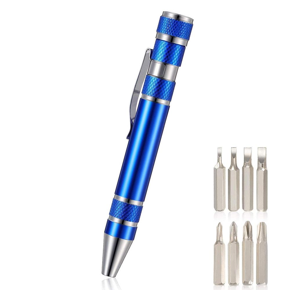 8 In 1 Multifunctional Mini Aluminum Tool Pen Screwdriver Set(Blue)