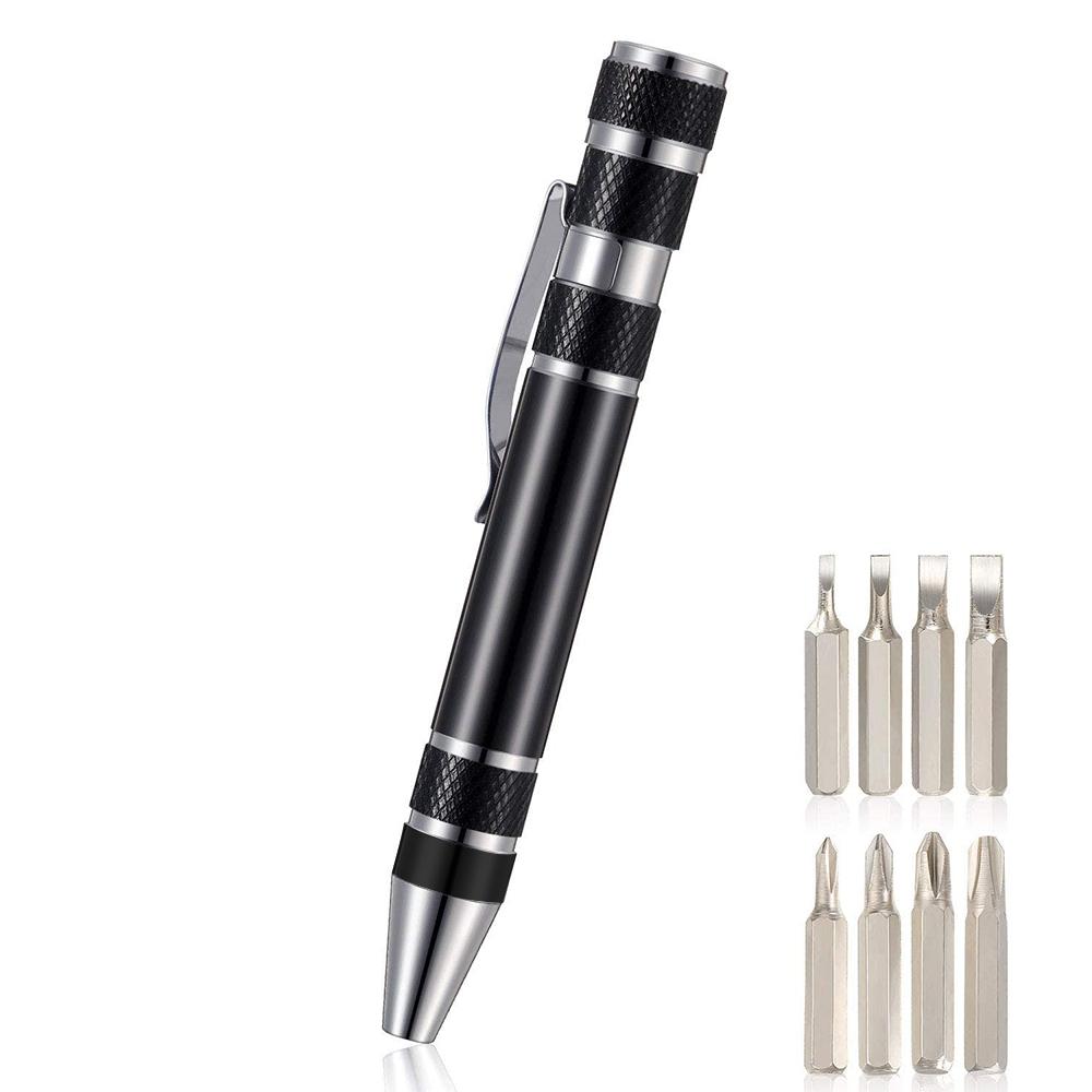 8 In 1 Multifunctional Mini Aluminum Tool Pen Screwdriver Set(Black)
