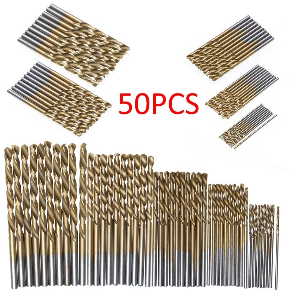 50 PCS/Set Titanium Coated Drill Bits High Speed Steel Drill Bit Set Power Drilling Tools