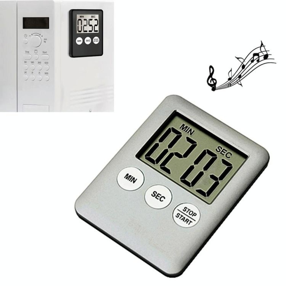 Super Thin LCD Digital Screen Kitchen Timer Cooking Count Up Countdown Alarm Magnet Clock(Silver)