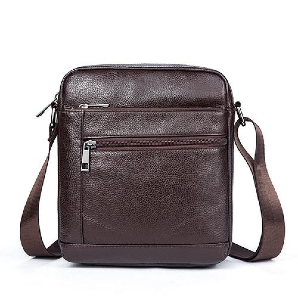 Men Cowhide Leather Crossbody Bags Vertical Shoulder Bag Business Bag(Coffee)