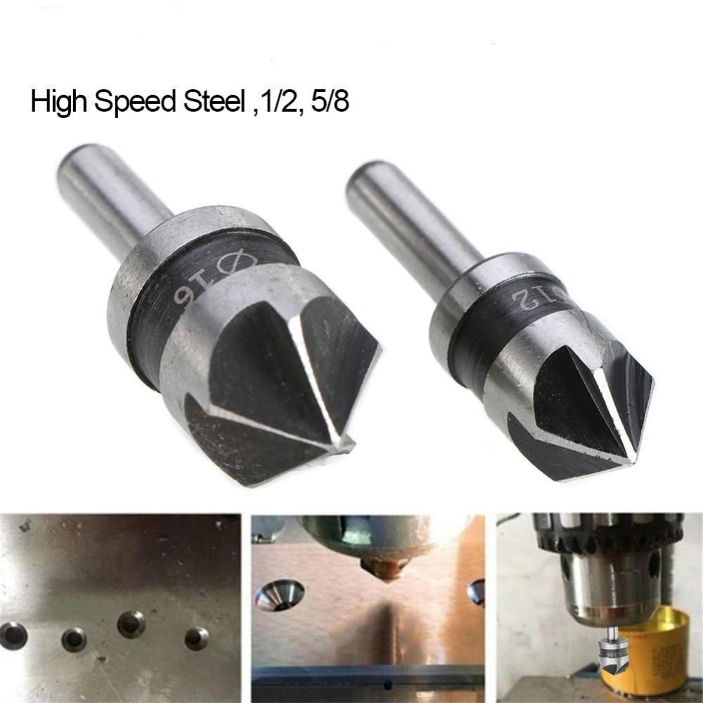 2 In 1 Round Handle 5 Blade Chamfering Woodworking Countersunk Drill Cone Drill