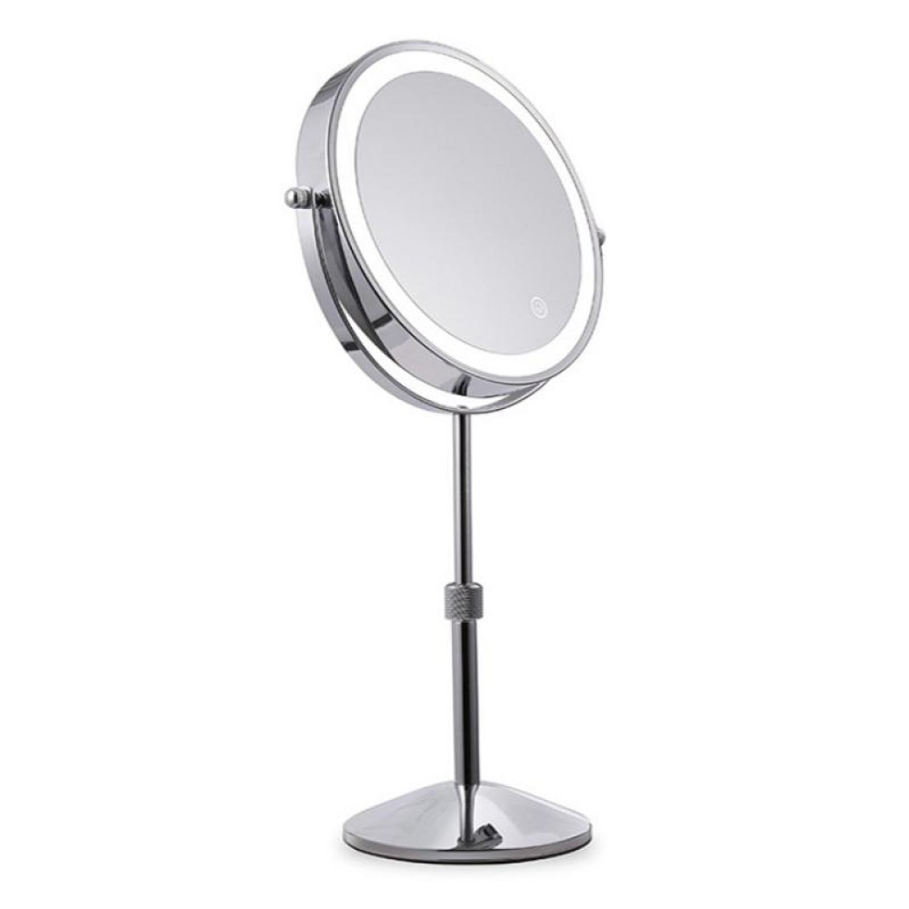 Desktop Double-SidedRound LED Luminous Makeup Mirror Liftable Magnifying Mirror, Specification:Plane + 3 Times Magnification(7-inch Rechargeable)
