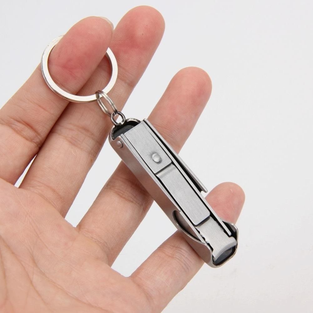 2 in 1 EDC Pocket Tool Outdoor Bottle Opener Toe Nail Clippers Cutter Key Chain Nail File Key Ring