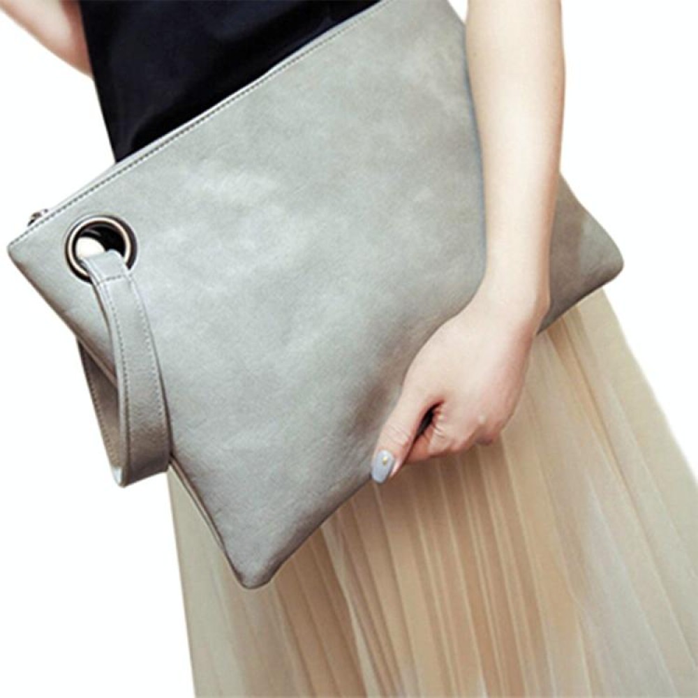 Simple Retro Ladies Handbag Fashion Large Capacity Clutch Bag Zipper Envelope Bag(Light Gray)