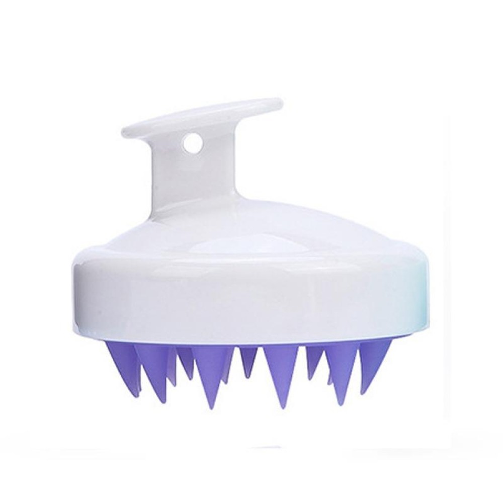 Silicone Head Scalp Massage Brush Hair Washing Scalp Cleanse Comb (White Purple)