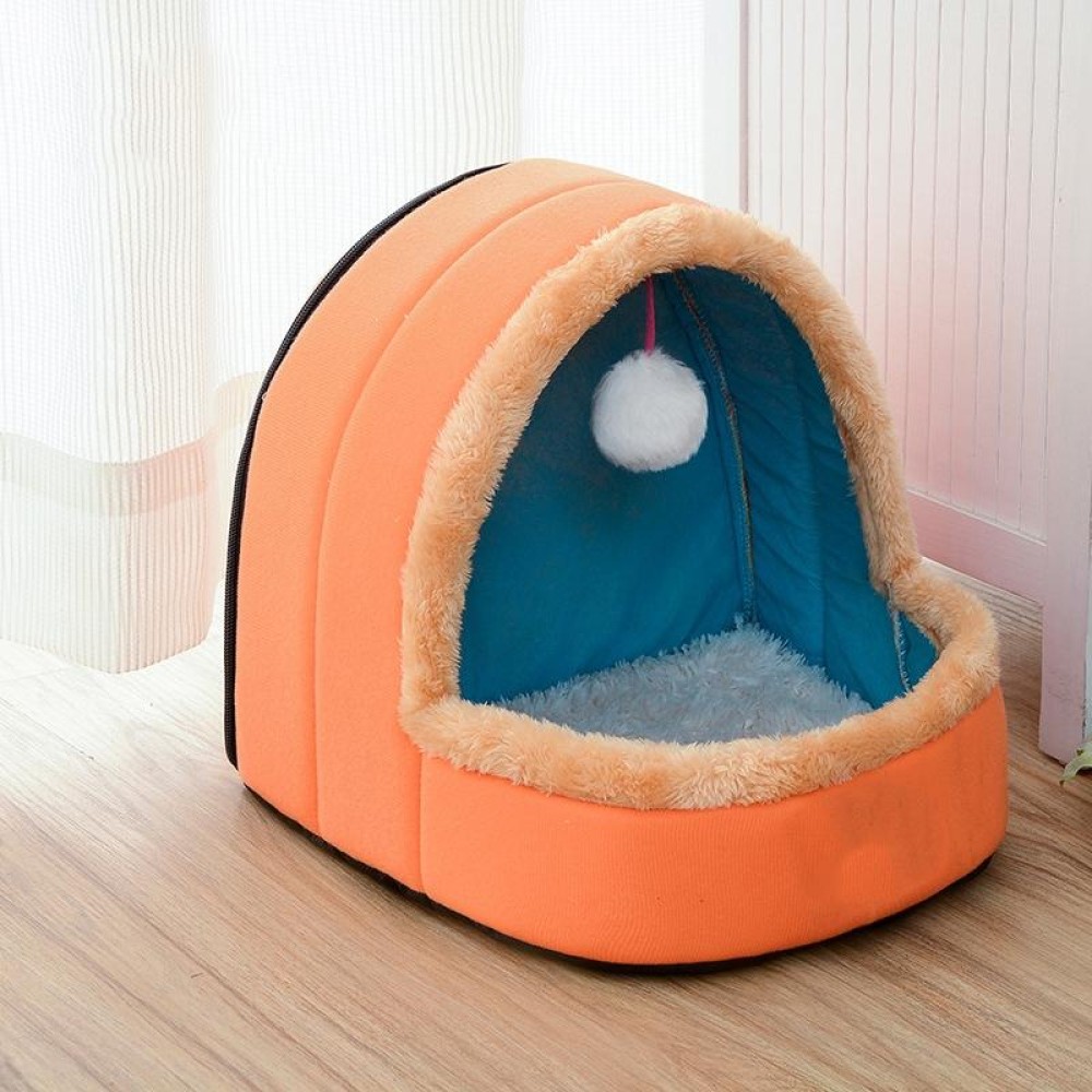Pet Dog Cat  Warm Soft Bed Pet Cushion Dog Kennel Cat Castle Foldable Puppy House with Toy Ball, Size:S(Orange)