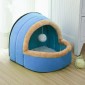 Pet Dog Cat  Warm Soft Bed Pet Cushion Dog Kennel Cat Castle Foldable Puppy House with Toy Ball, Size:S(Blue)