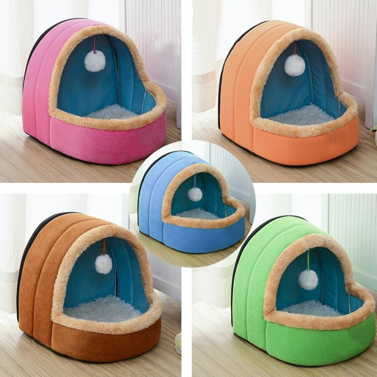 Pet Dog Cat  Warm Soft Bed Pet Cushion Dog Kennel Cat Castle Foldable Puppy House with Toy Ball, Size:S(Blue)