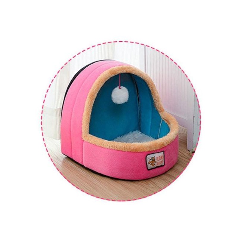 Pet Dog Cat  Warm Soft Bed Pet Cushion Dog Kennel Cat Castle Foldable Puppy House with Toy Ball, Size:S(Pink)