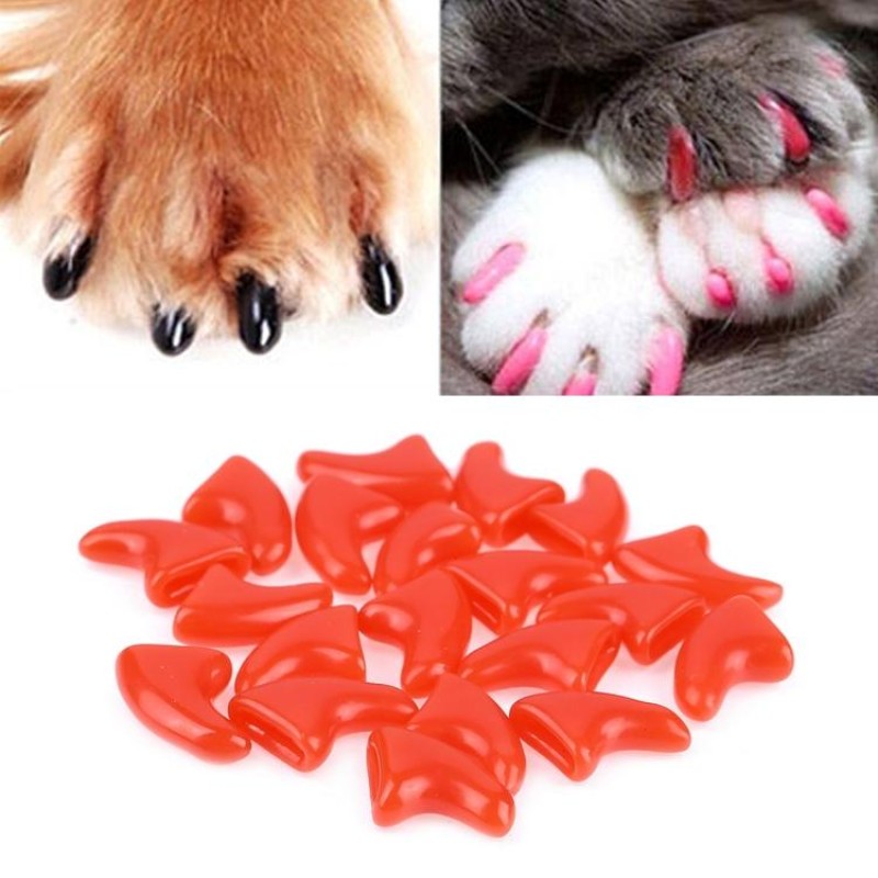 20 PCS Silicone Soft Cat Nail Caps / Cat Paw Claw / Pet Nail Protector/Cat Nail Cover, Size:S(Red)
