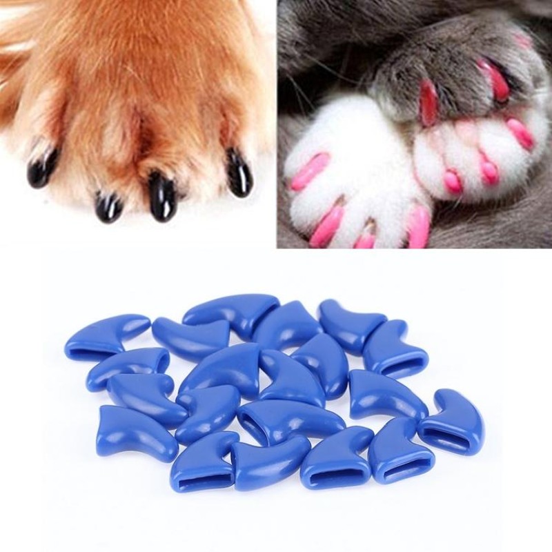 20 PCS Silicone Soft Cat Nail Caps / Cat Paw Claw / Pet Nail Protector/Cat Nail Cover, Size:S(Blue)