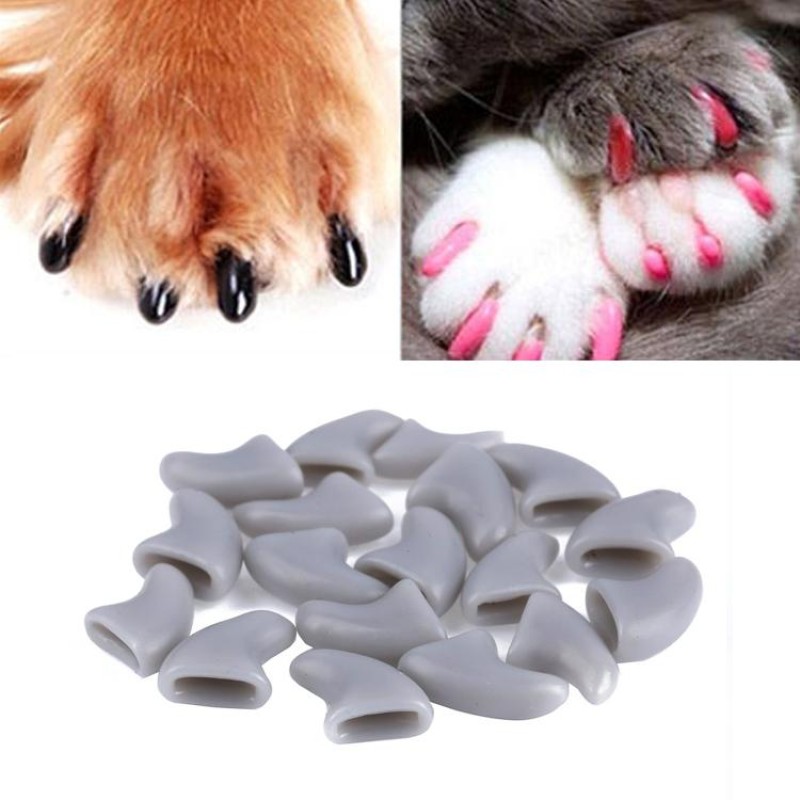 20 PCS Silicone Soft Cat Nail Caps / Cat Paw Claw / Pet Nail Protector/Cat Nail Cover, Size:S(Gray)