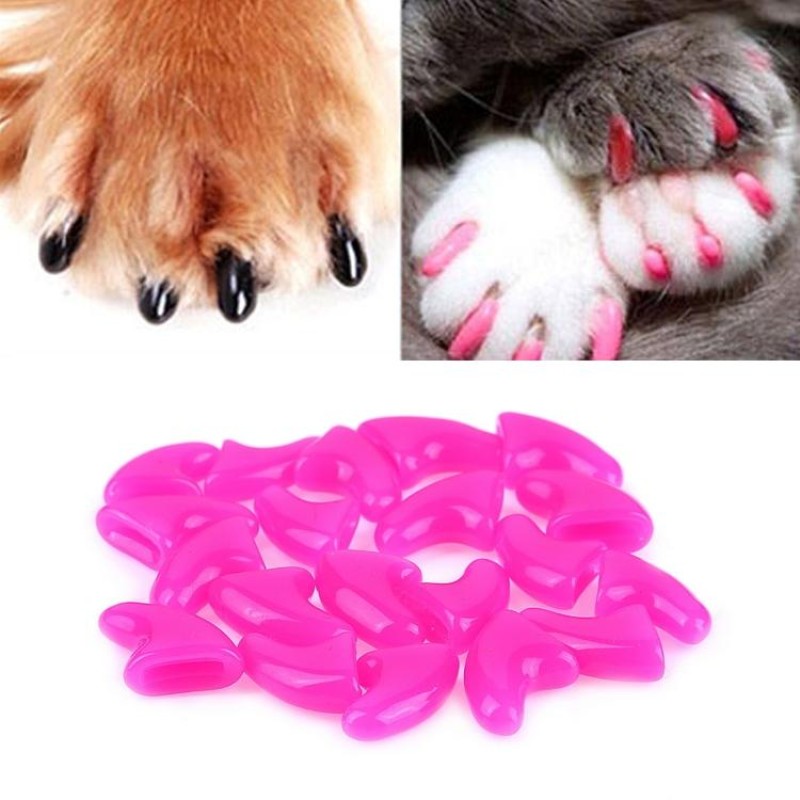20 PCS Silicone Soft Cat Nail Caps / Cat Paw Claw / Pet Nail Protector/Cat Nail Cover, Size:S(Rose Red)