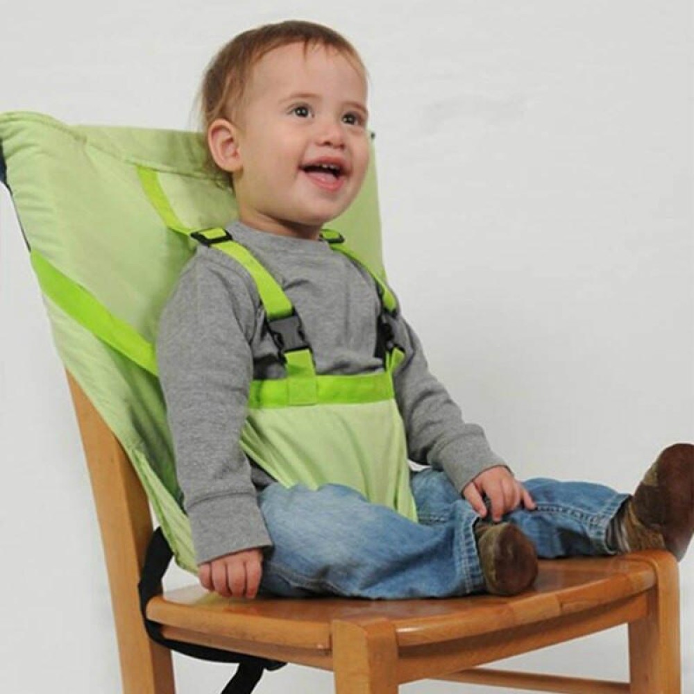 Baby Portable Seat Kids Chair Travel Foldable Washable Infant Dining Seat Cover Safety Belt(Green)