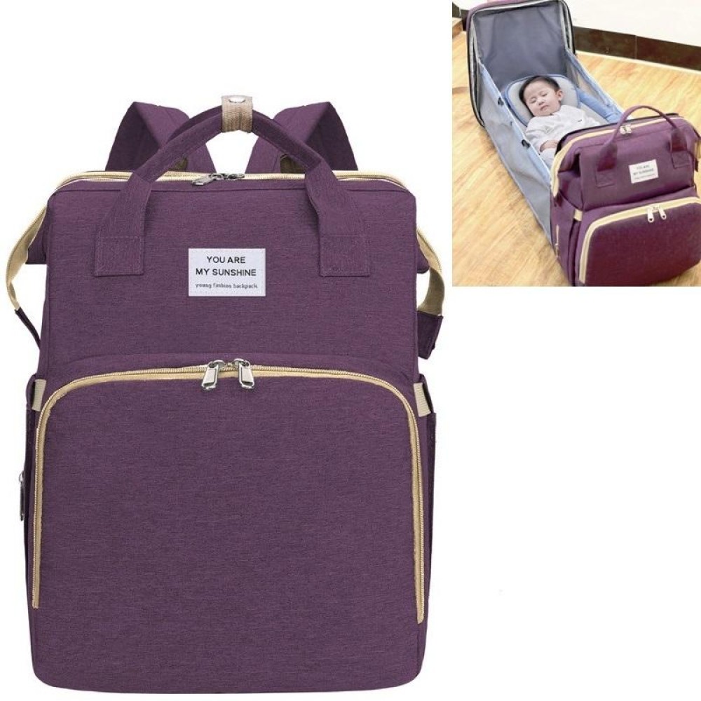 Portable Folding Crib Large Capacity Double Shoulder Mummy Pack Bag(Purple)