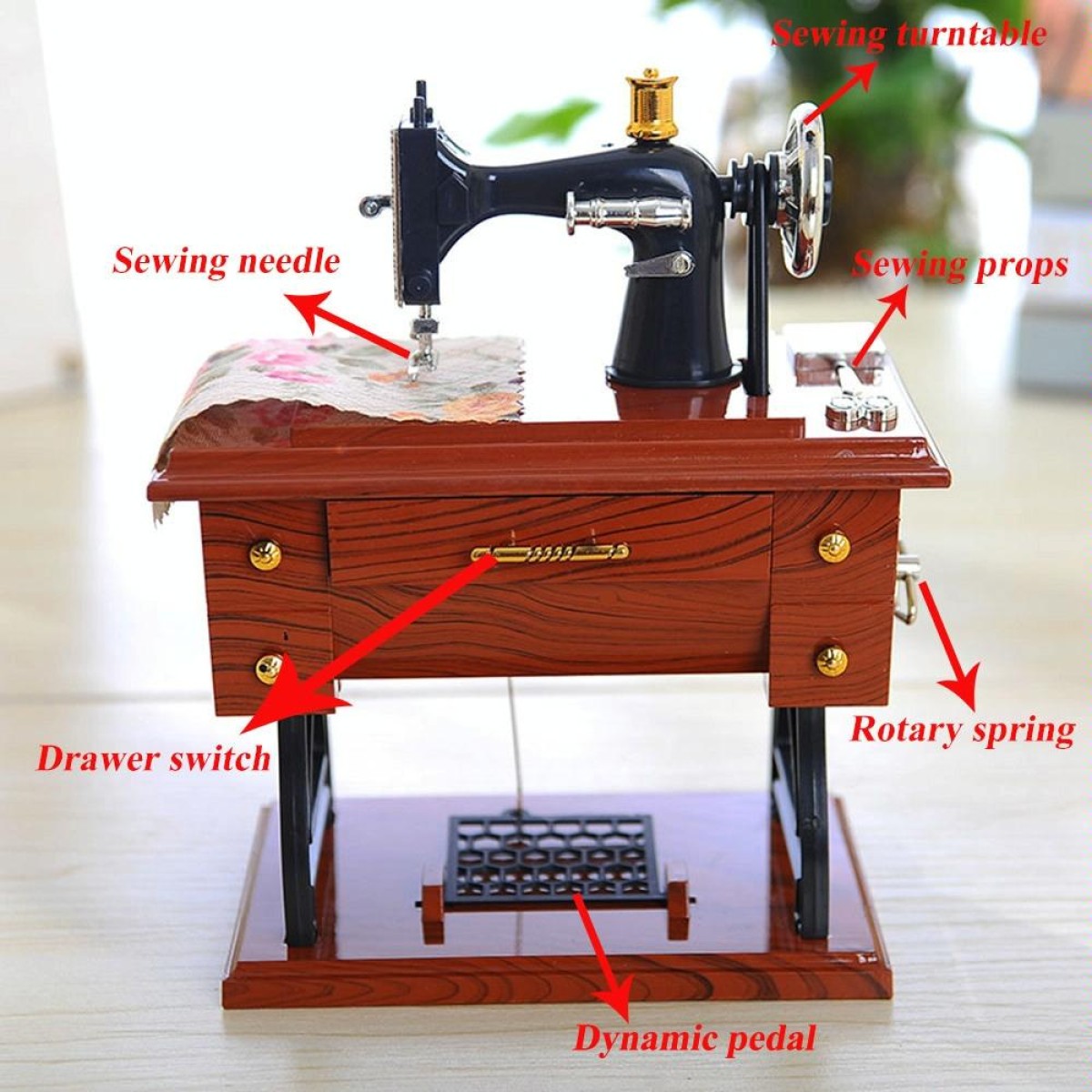 Mini Plastic Vintage Music Box Sewing Machine Style Mechanical Birthday Gift Table Decor