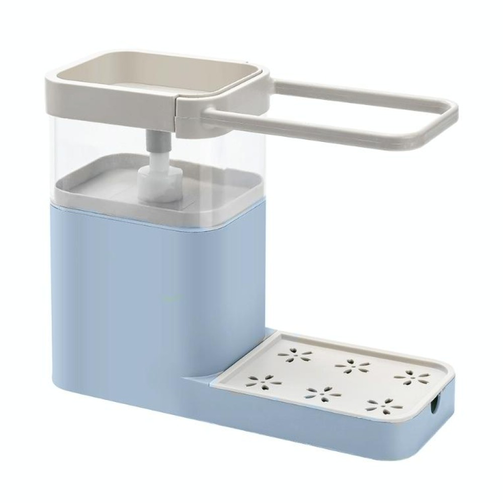 Multifunctional Dishwashing Brush Push-Type Detergent Automatic Liquid Box Sink Shelf(Blue)