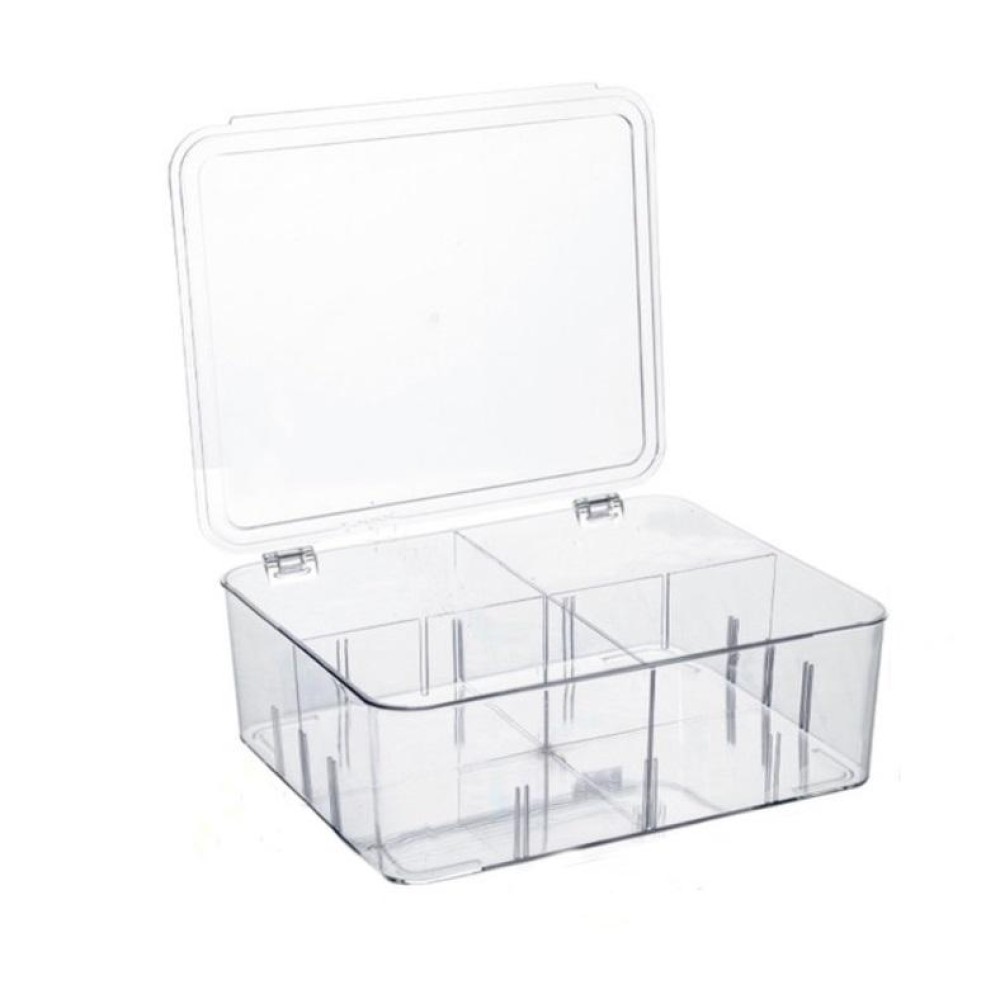 Food Storage Box Transparent Separated Fresh-Keeping Box Refrigerator Plastic Cold Storage Box, Style:Quarter Grid