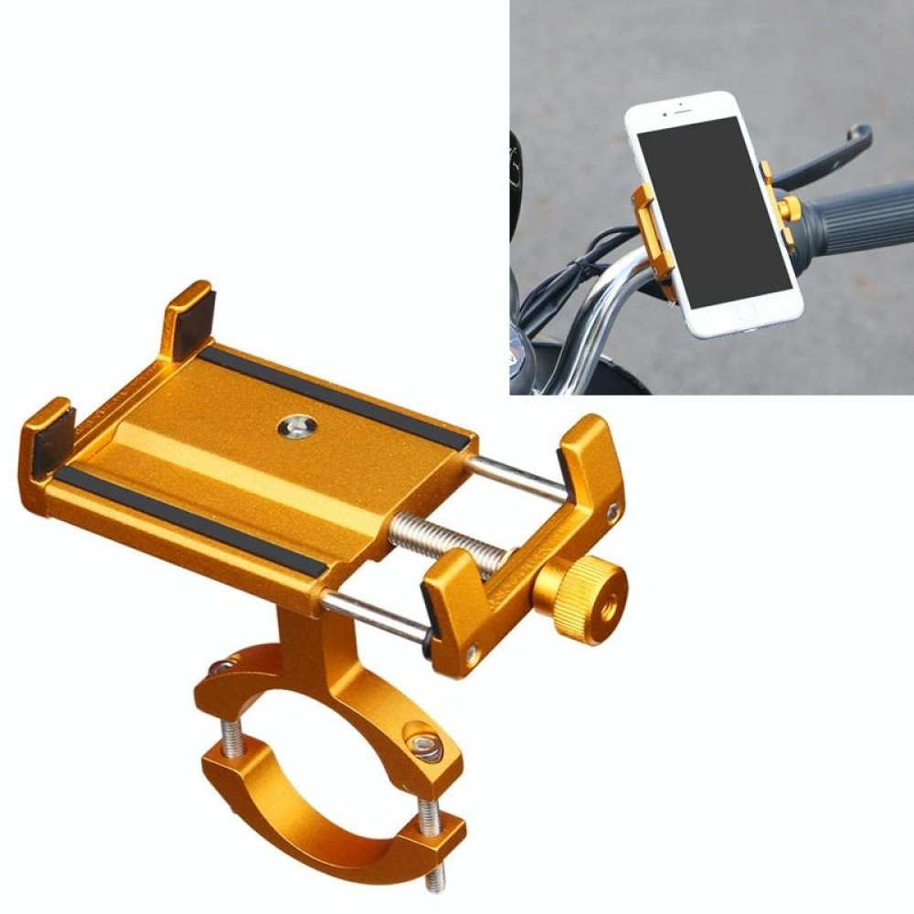 2pcs Aluminum Alloy Bicycle Mobile Phone Holder Motorcycle Mobile Phone Navigation Bracket Electric Motorcycle Hand Rack(Gold (Handlebar Style))