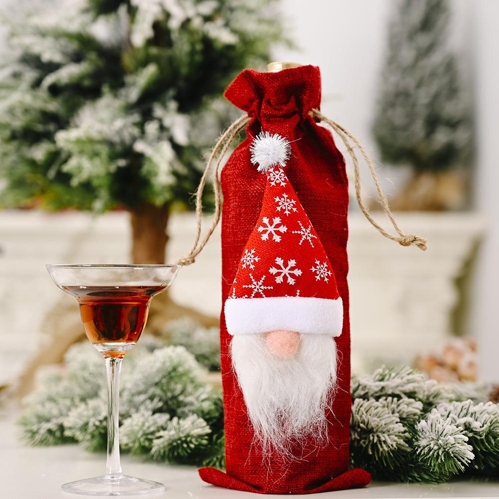 Christmas Decorations Forest Old Man Linen Wine Bottle Bag(Red)