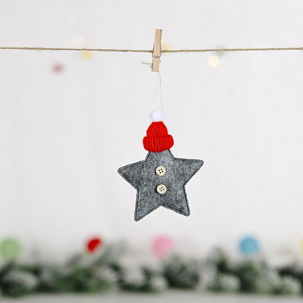 Christmas Decoration Knitted Hat Five-Pointed Star Small Pendant(Gray)