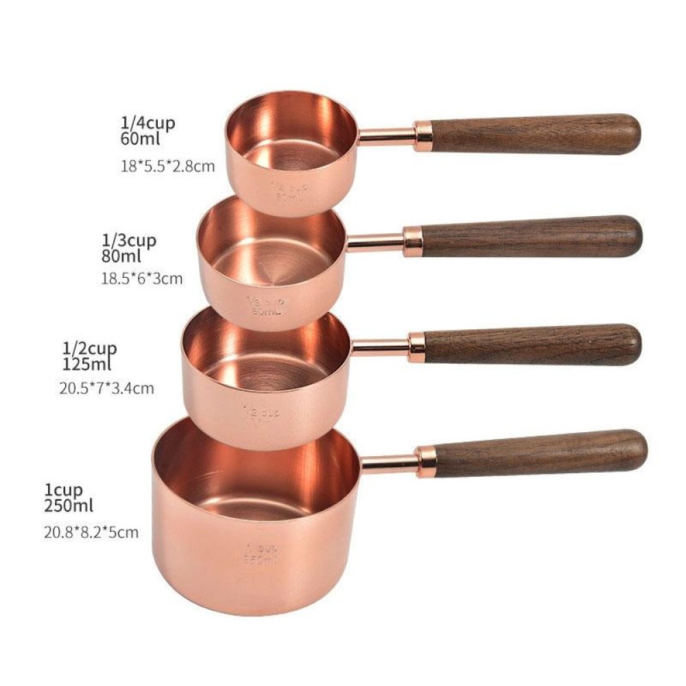 4 PCS / Set Measuring Cup Walnut Handle Copper-Plated Kitchen Baking Tools Bartender Scale Measuring Set