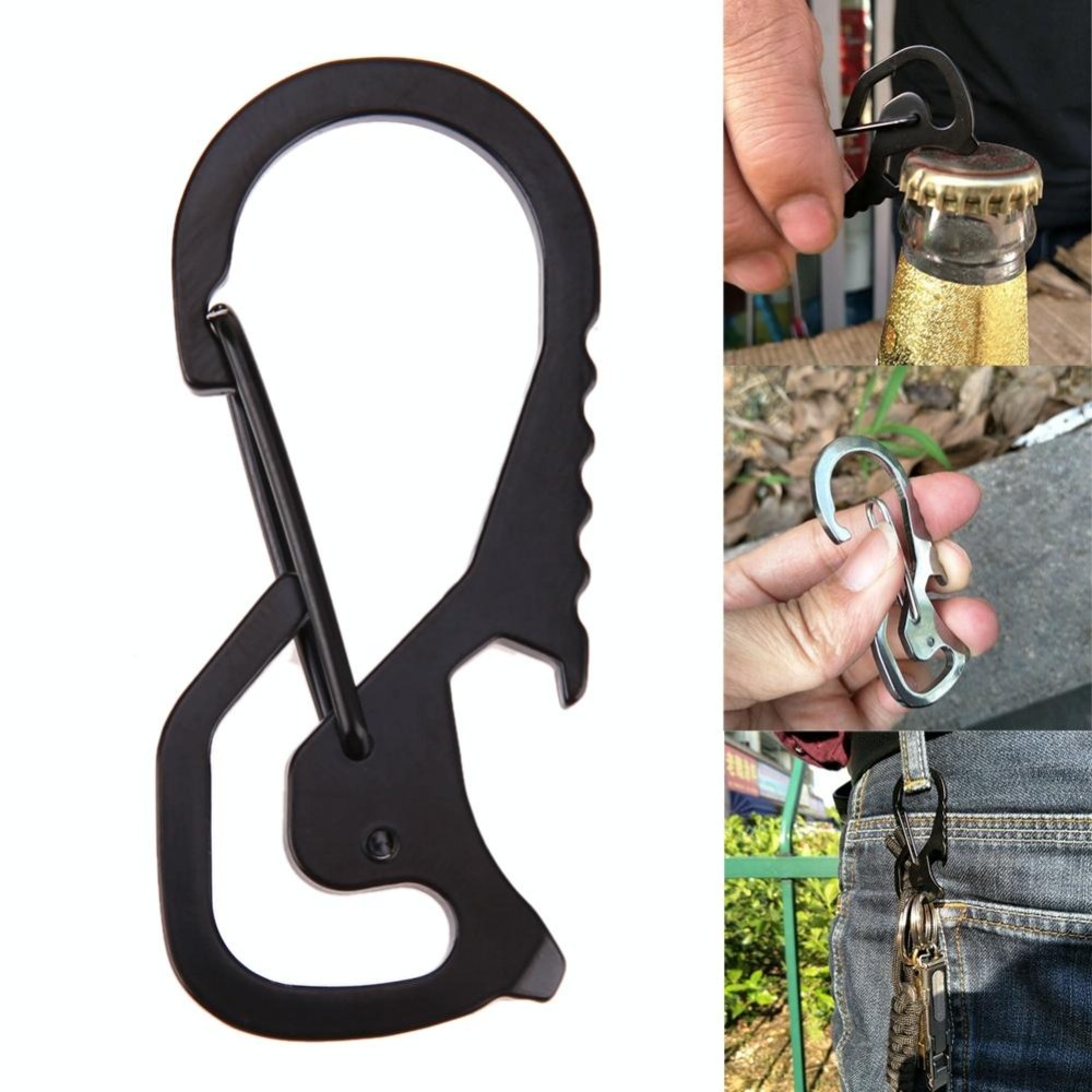 Outdoor Tools Carabiner  Hex Driver Bottle Opener Keychain Ring Climbing Accessories(Silver)