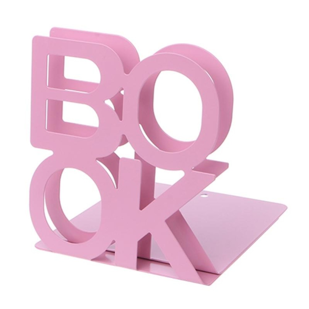 Alphabet Shaped Iron Metal Bookends Support Holder Desk Stands For Books(Pink)