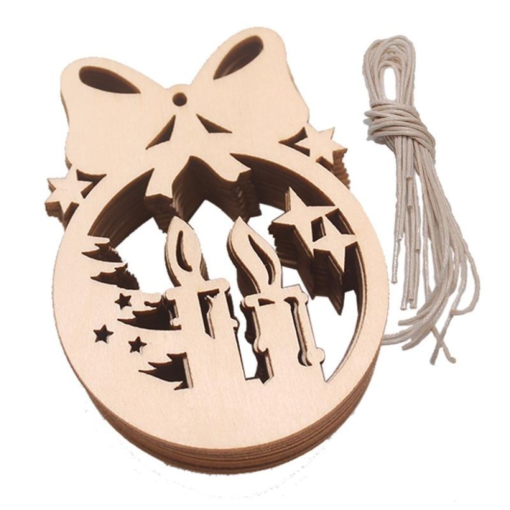 10pcs/set Wood Hollow Carved Christmas Tree Pendants Home Decoration Hotel DIY Holiday Decoration Gifts(Candle)