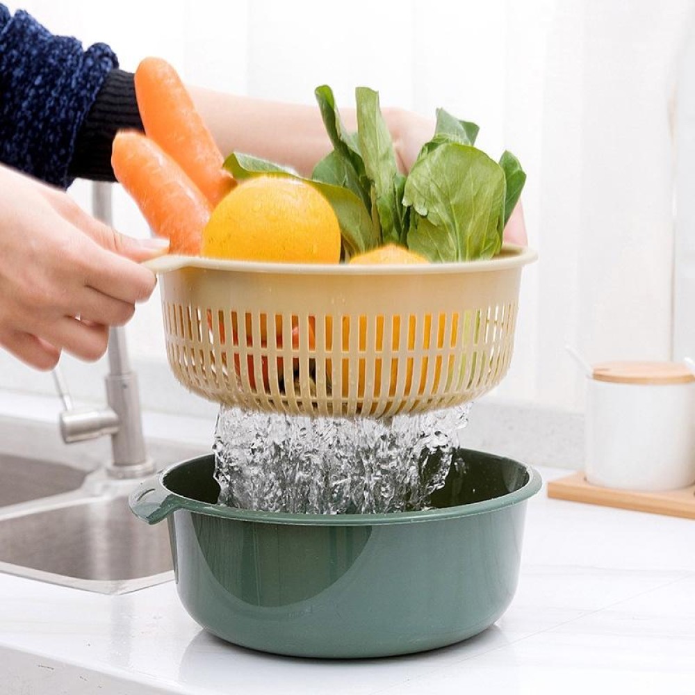 Double-Layer Hollow Fruit & Vegetable Drain Basket Household Plastic Vegetable Washing Basket, Size:Small(Green)