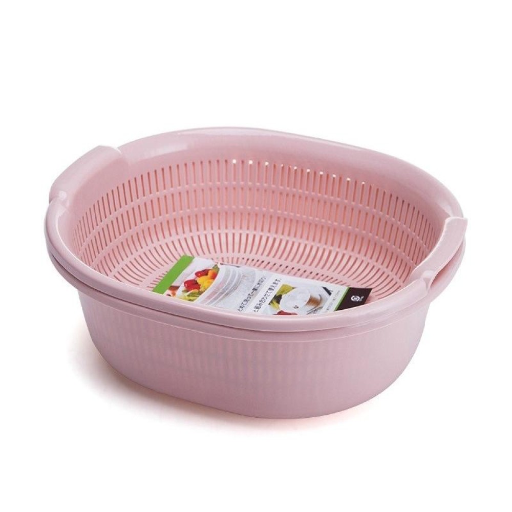 Double-Layer Vegetable Washing & Draining Basket Kitchen Fruit & Vegetable Storage Basket(Pink)