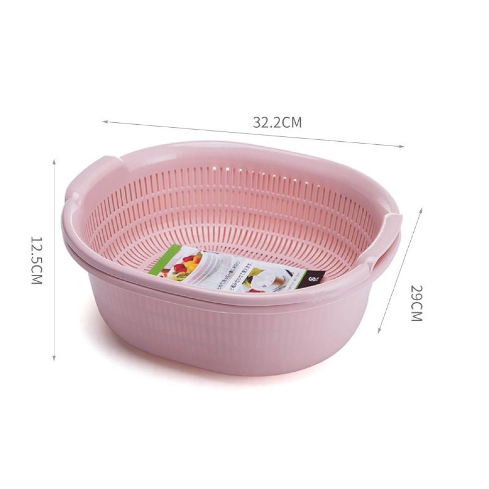 Double-Layer Vegetable Washing & Draining Basket Kitchen Fruit & Vegetable Storage Basket(Pink)