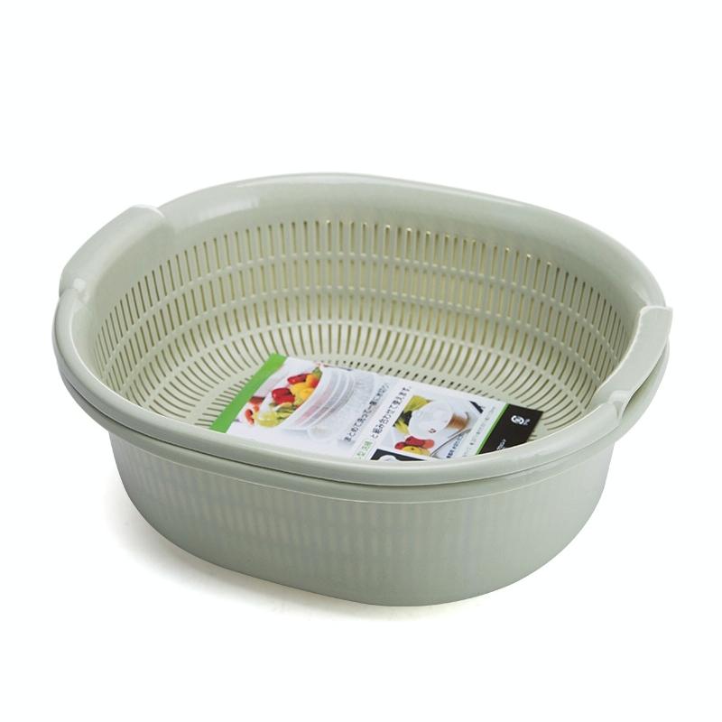 Double-Layer Vegetable Washing & Draining Basket Kitchen Fruit & Vegetable Storage Basket(  Green)