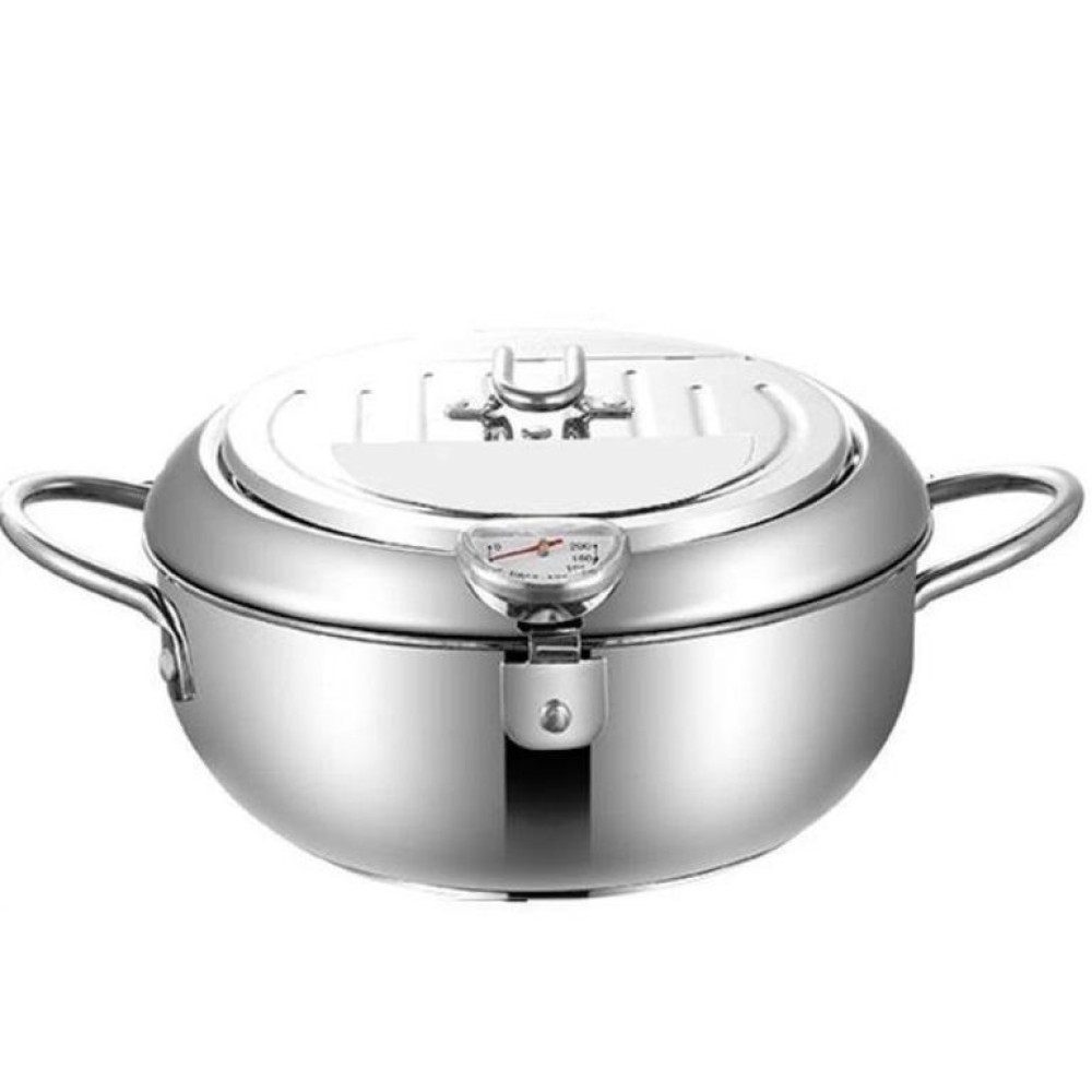 201 Stainless Steel Fryer Pot Household Temperature-controlled Multifunctional Thickening Pot, Size:24cm