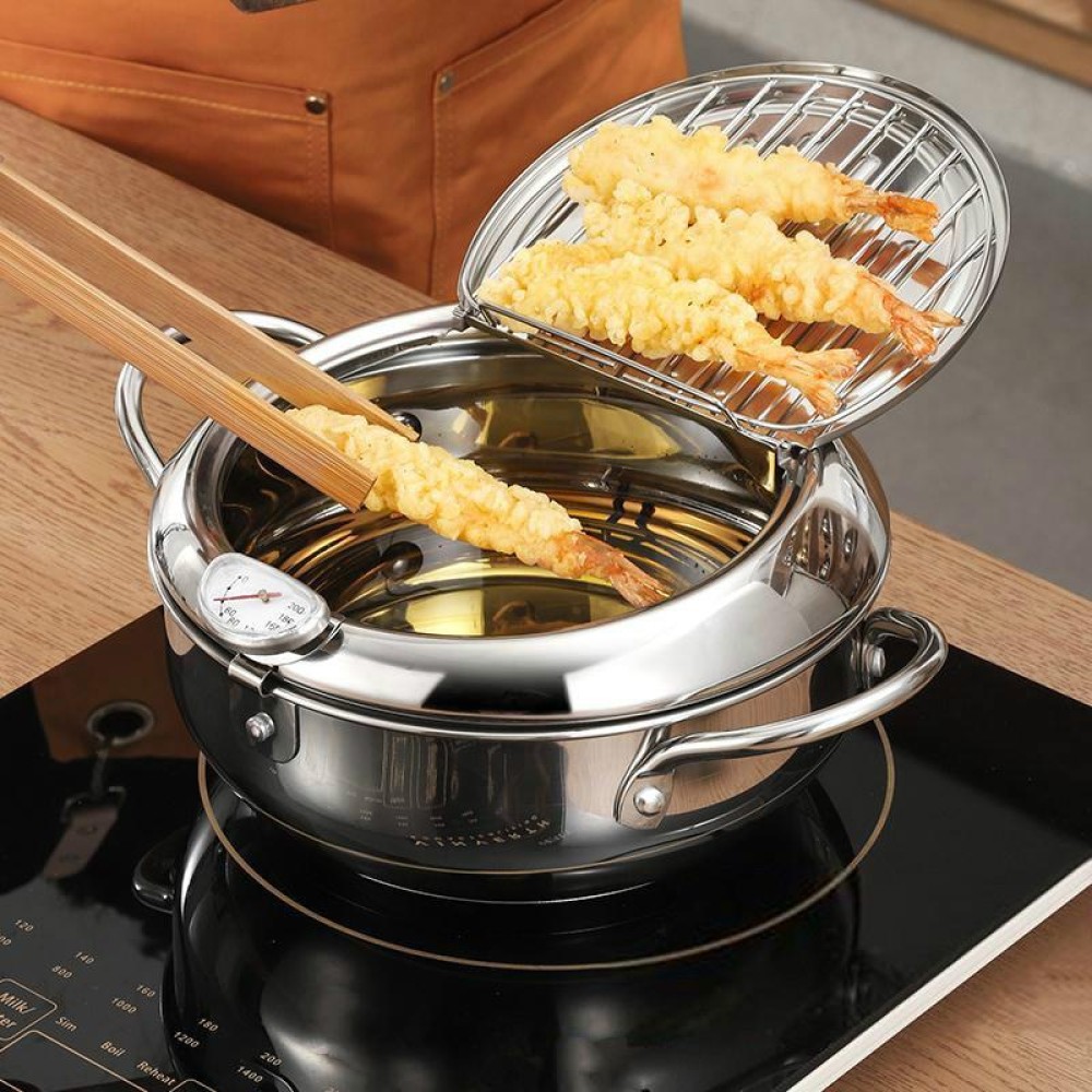 304 Stainless Steel Fryer Pot Household Temperature-controlled Multifunctional Thickening Pot, Size:24cm
