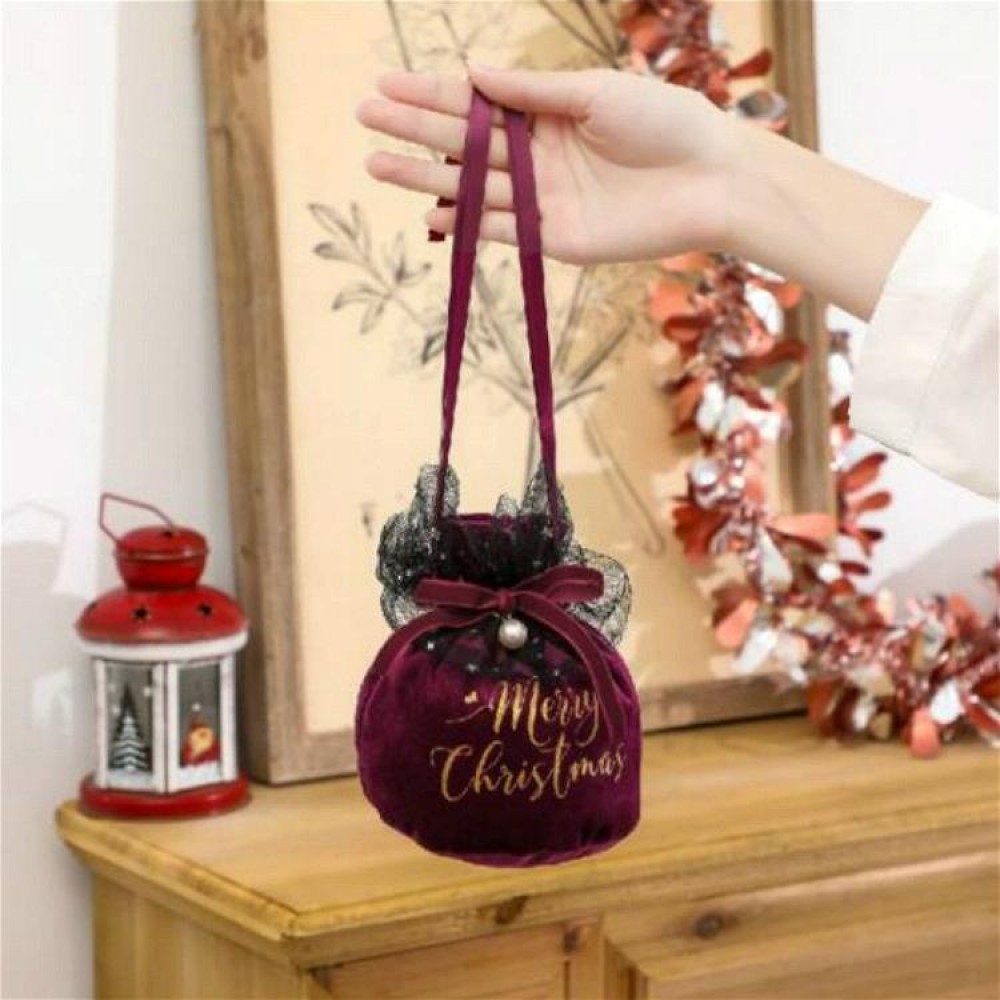 Christmas Velvet Peace Fruit Gift Bag Christmas Decoration Supplies Children Candy Gift Bag(Wine Red)