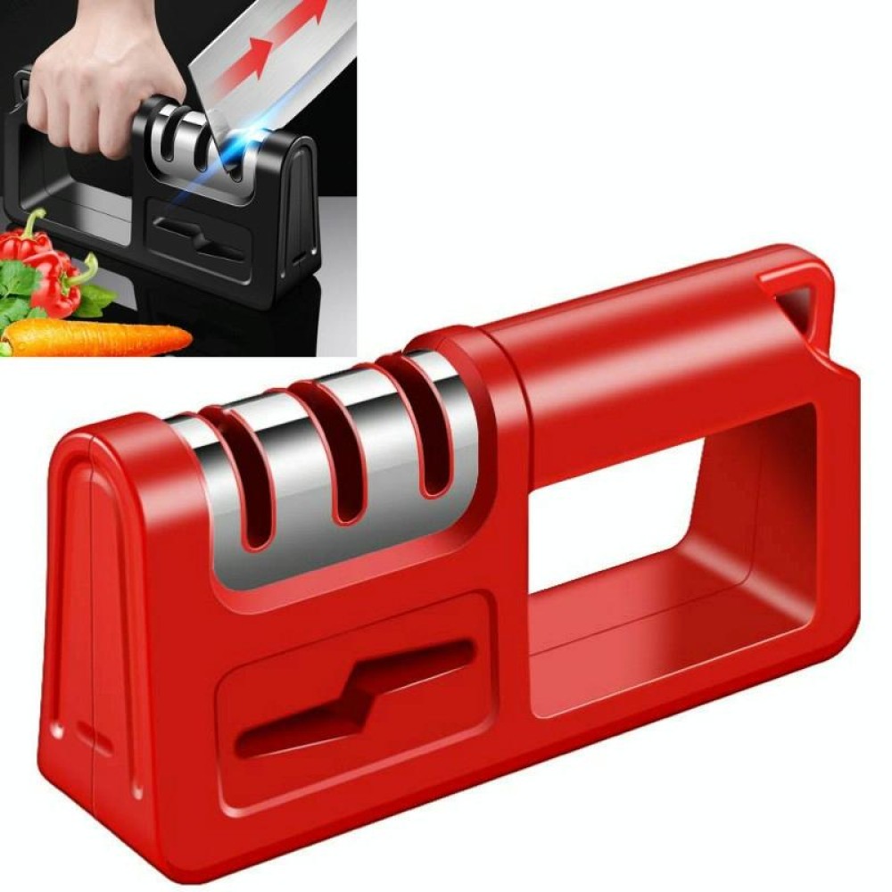 Three-Stage Kitchen Sharpener Multi-Function Kitchen Knife Scissors Sharpening Stone, Specification:Diamond Cutter Head, Color:Red